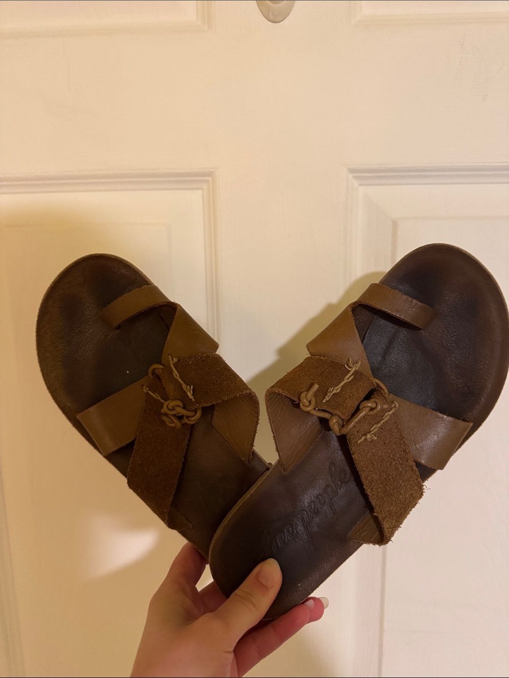 Free People Brown Leather Slide Sandals
